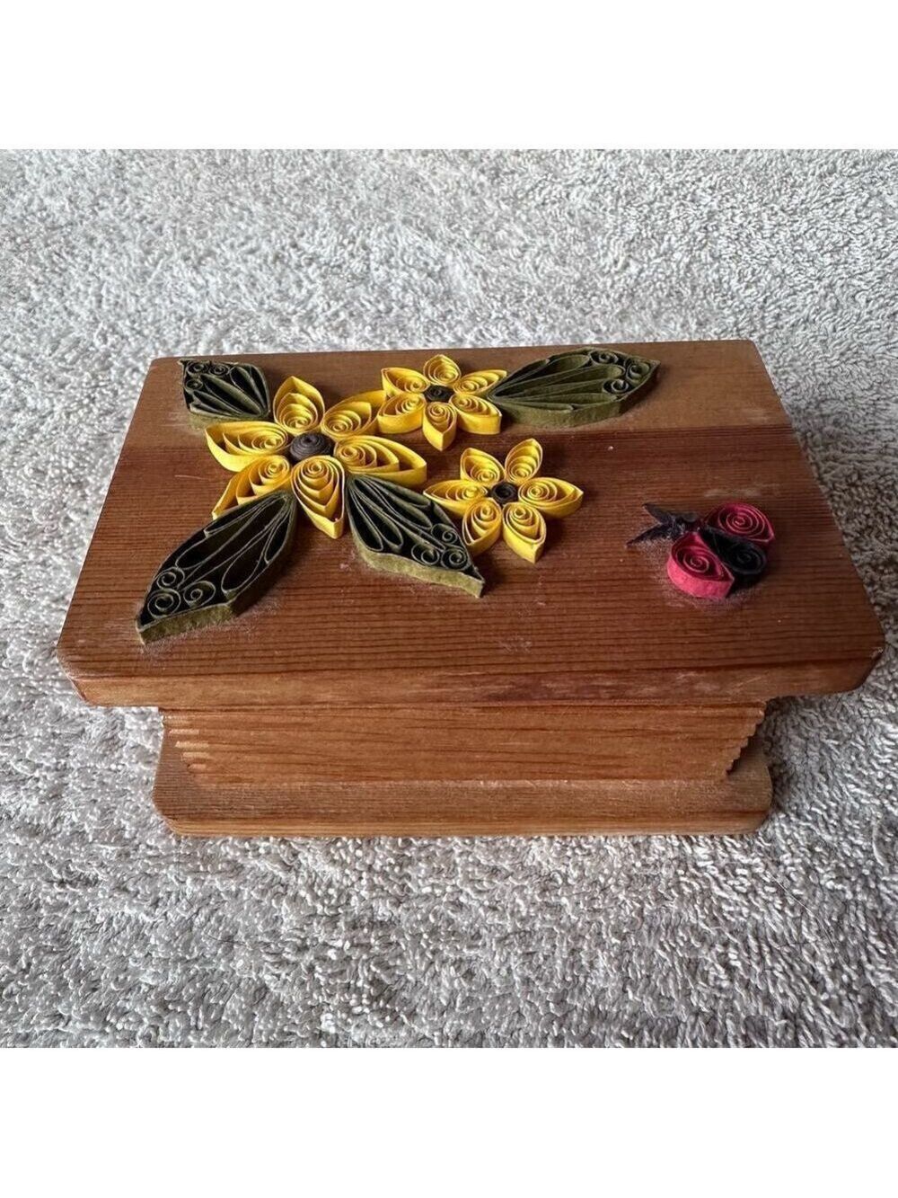 Wooden Hinged Paper Quilled Floral Butterfly Trinket Box
